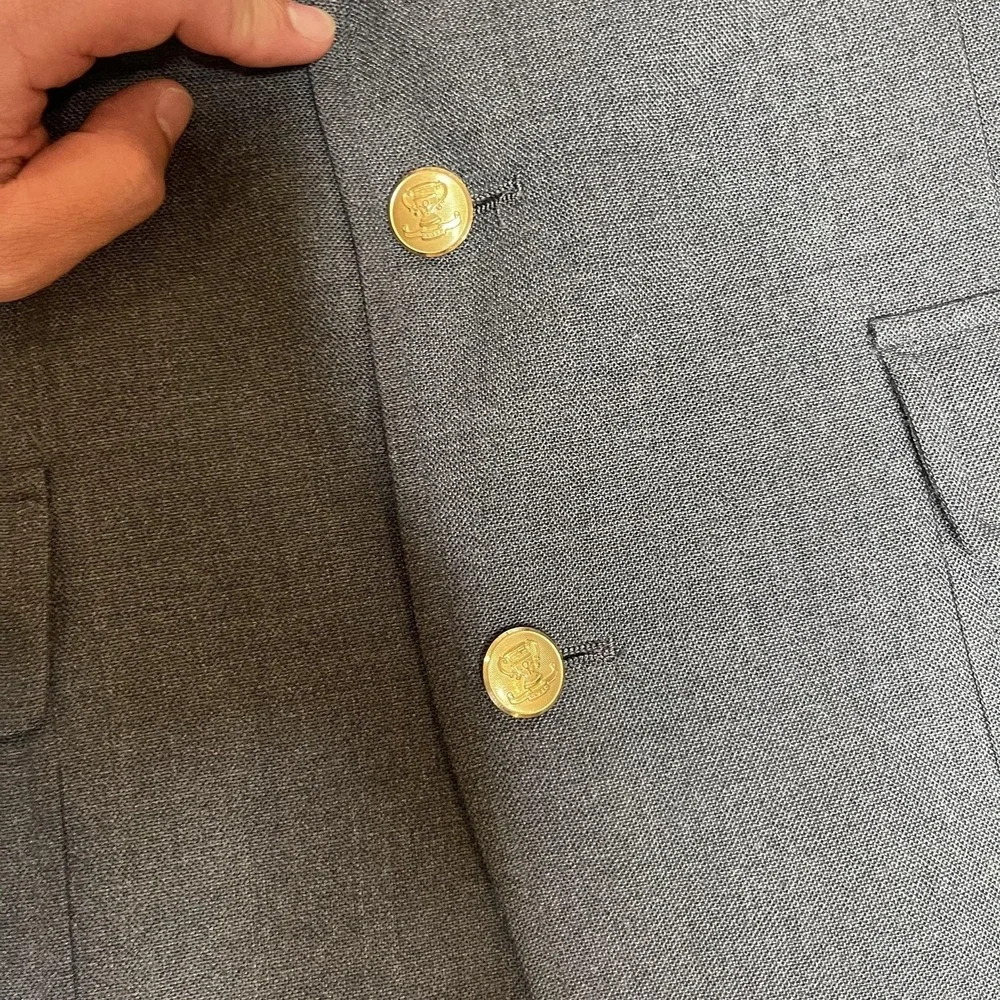 John Weitz Palm Beach Mens Big‎ Tall 44L Gray Blazer Gold Crest Buttons USA Made